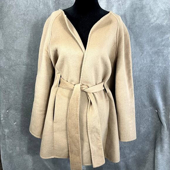 Lauren Ralph Lauren Women's M Wool Coat Beige Tie Waist Old Money - Picture 1 of 12